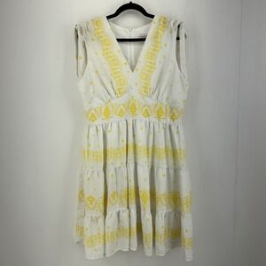 Bleecker 126 Womens 16 Yellow Floral‎ Print Tiered Mini Dress Prairie Sundress